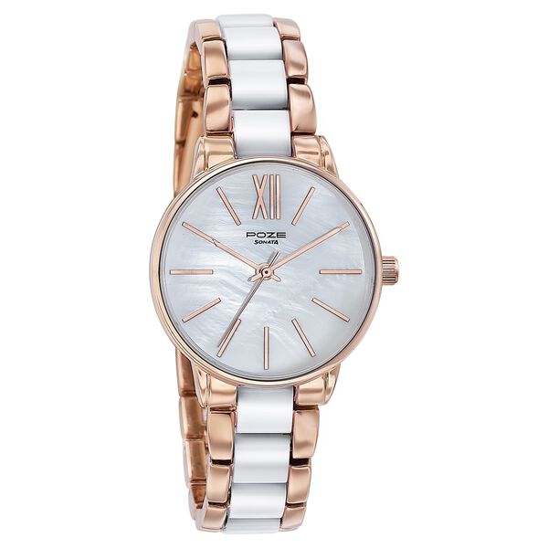 Sonata Poze Quartz Analog White Dial Metal Strap Watch For Women - image number 2