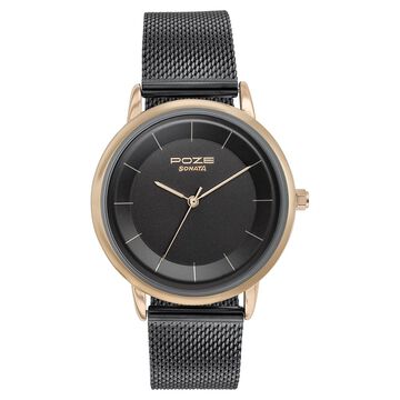 Sonata Poze Quartz Analog Black Dial Mesh Strap Watch for Women