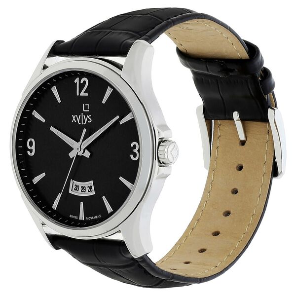 Xylys Swiss Analog with Date Black Leather Strap and Black Dial Watch For Men - image number 2