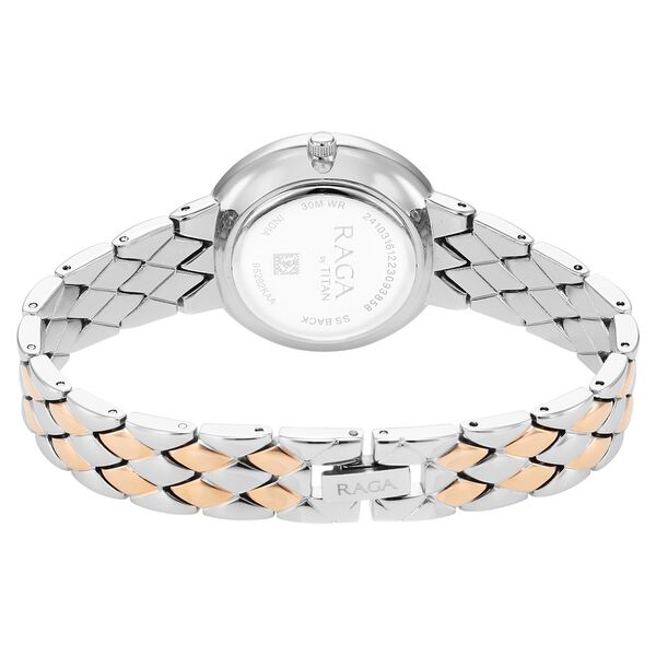 Titan Raga Showstopper Quartz Analog Silver Round Dial Two Toned Metal Strap Watch For Women - image number 4