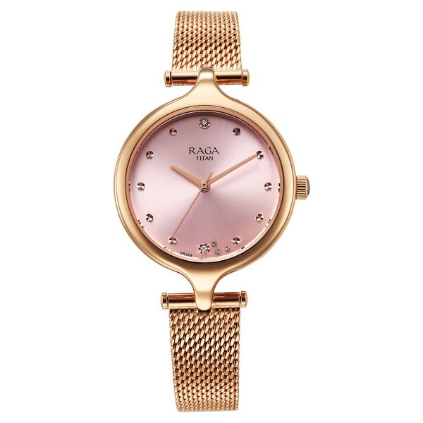 Titan Raga Showstopper Quartz Analog Rose Gold Dial Metal Strap Watch For Women - image number 0