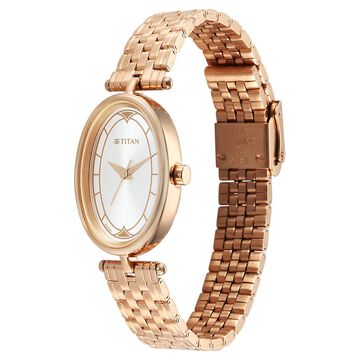 Titan Karishma Quartz Analog Silver Dial Rose Gold Stainless Steel Strap Watch For Women