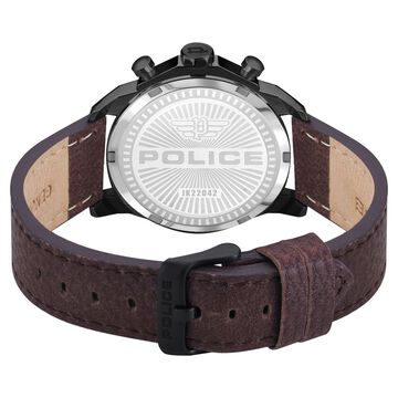 Police Black Dial Brown Strap Multifunction Watch for Men