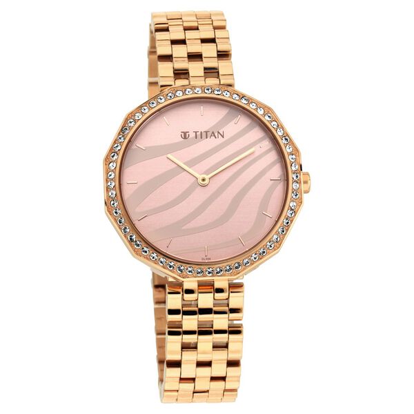 Titan Animalia Rose Gold Dial Quartz Analog Stainless Steel Strap Watch for Women - image number 1