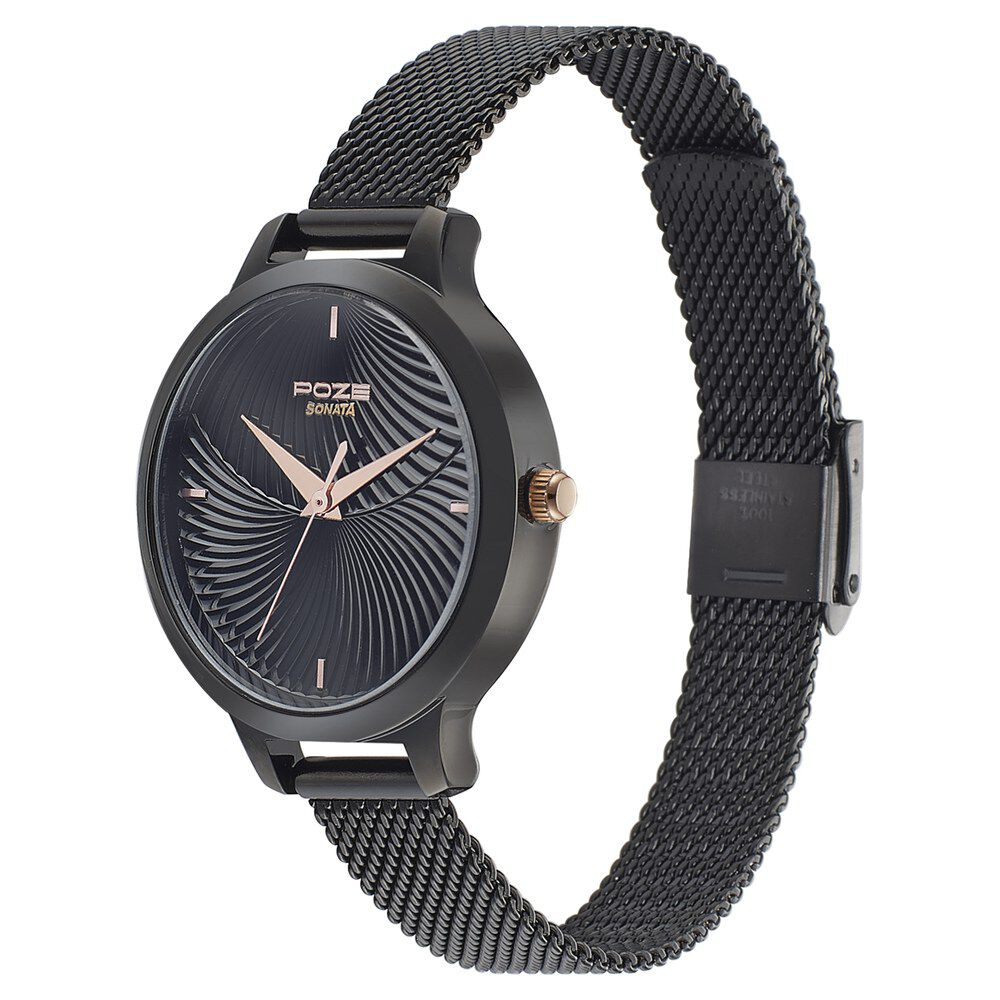 Sonata black stainless steel watch store