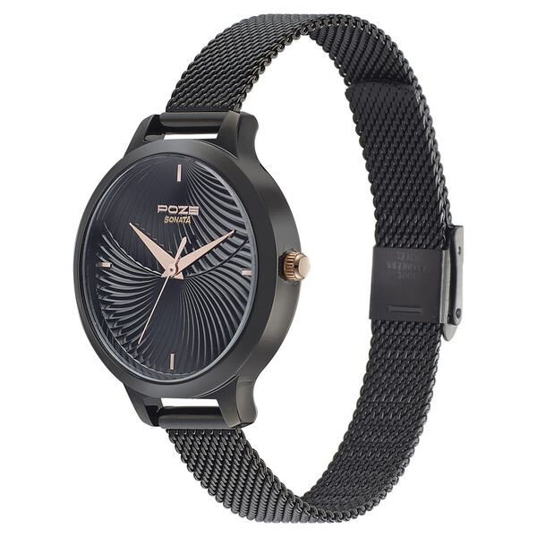 Poze by Sonata Quartz Analog Black Dial Stainless Steel Strap Watch for Women - image number 2