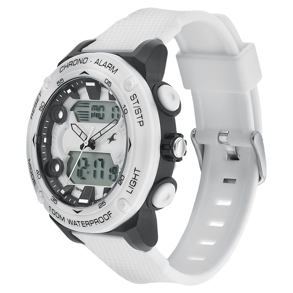 Buy Online Fastrack Streetwear White Dial with White Colour Strap Watch for Guys ns38065pp03 Titan