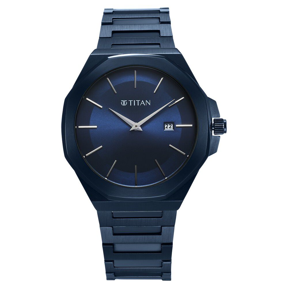 Buy Online Titan Classic Slim Quartz Analog with Date Blue Dial Stainless Steel Strap Watch for Men 90167qm01 Titan