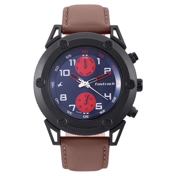Fastrack Modular Quartz Analog Blue Dial Leather Strap Watch for Guys - image number 1