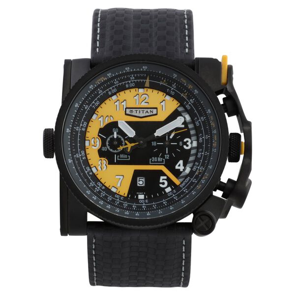 Titan Squadron Black Chrono Leather Strap Watch for Men - image number 0