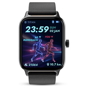Titan Traveller India's First FitVerse Smartwatch, AMOLED Display, Running Courses & Built-In GPS, Black Leather
