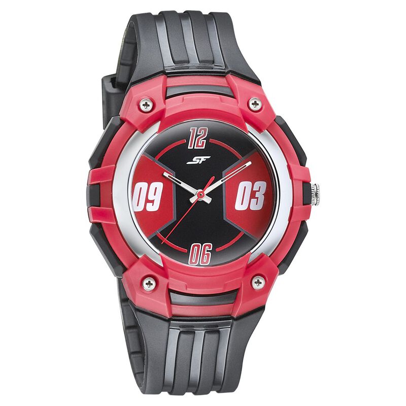 SF Turbo Quartz Analog Black Dial PU Strap Watch for Men