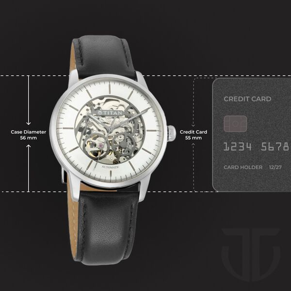 Titan Automatic Silver Dial Black Leather Strap Watch for Men - image number 6