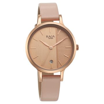 Titan Raga Viva Rose Gold Dial Analog with Date Leather Strap watch for Women