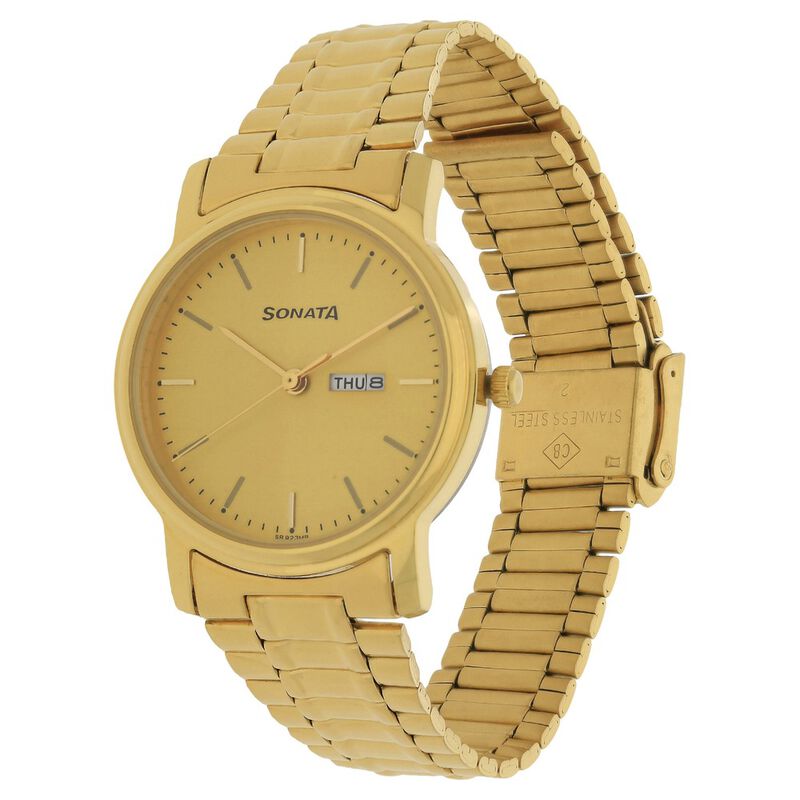 Sonata Quartz Analog with Day and Date Champagne Dial Stainless Steel Strap Watch for Men - image number 1