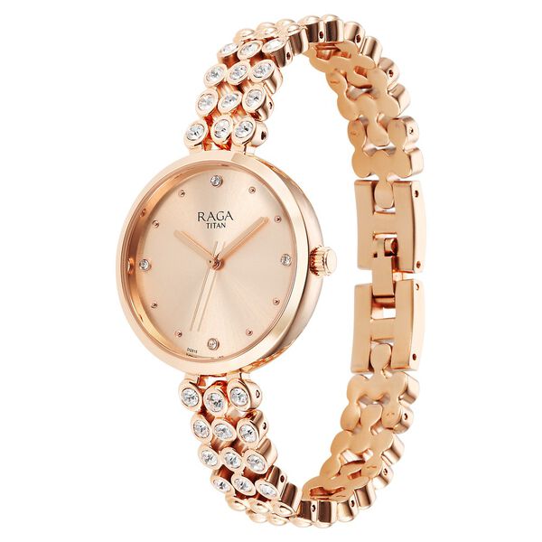 Titan Raga Showstopper Quartz Analog Rose Gold Dial Metal Strap Watch for Women - image number 3