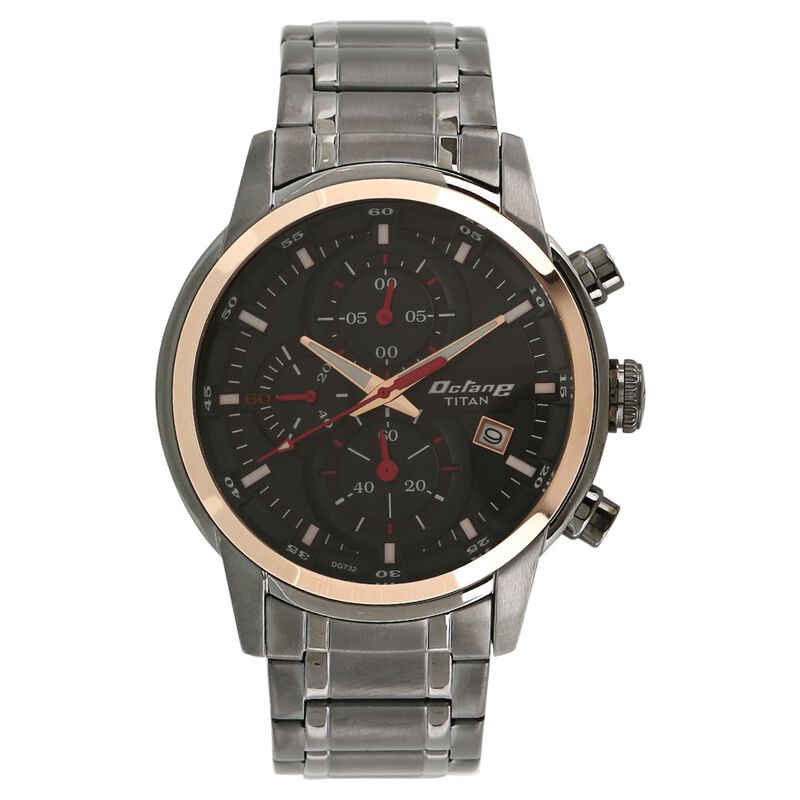 Titan Octane Quartz Chronograph Black Dial Stainless Steel Strap Watch for Men