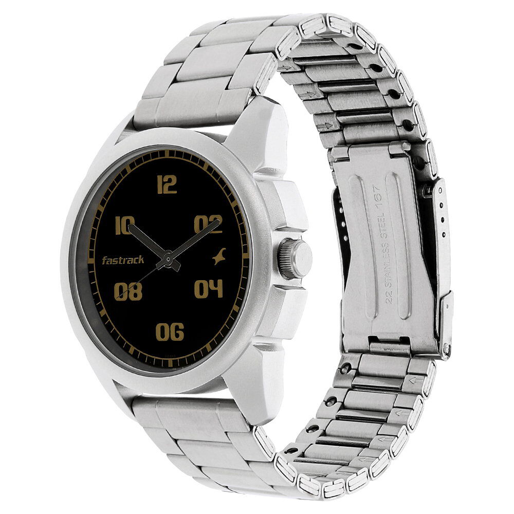 Buy Online Fastrack Quartz Analog Black Dial Stainless Steel Strap Watch for Guys nn3124sm02 Titan