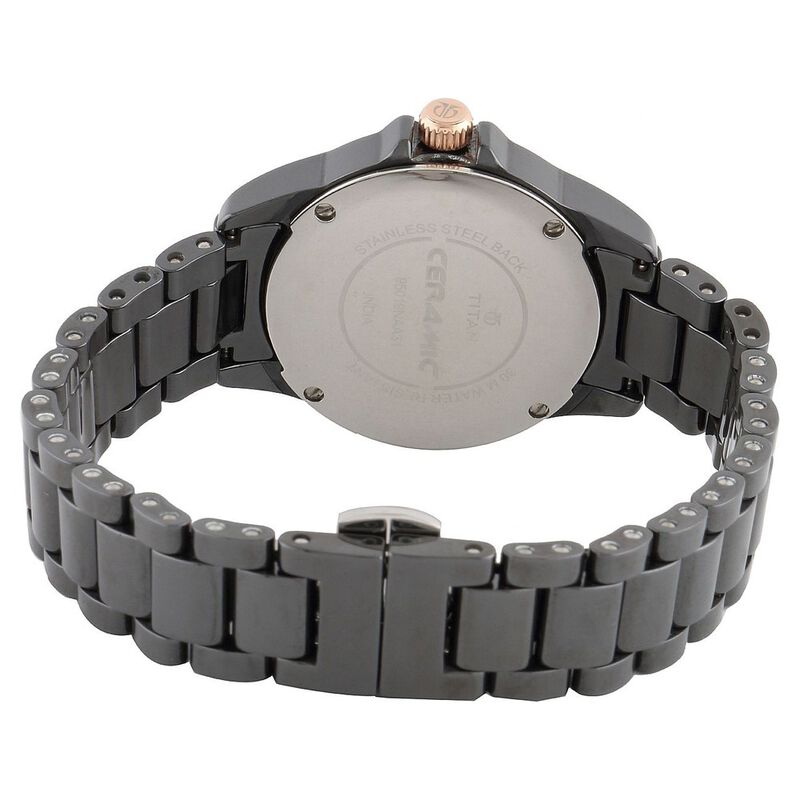 Titan Quartz Analog Black Dial Ceramic Strap Watch for Women - image number 2