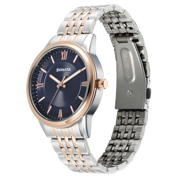 Sonata Wedding Quartz Analog Blue Dial Stainless Steel Strap Watch For Men - image number 2