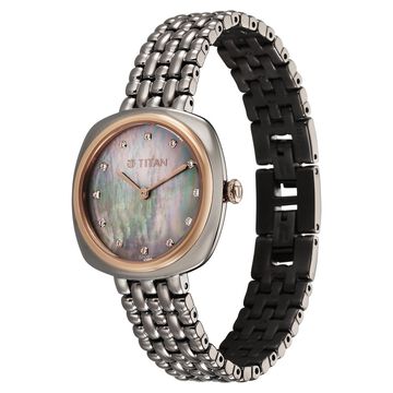 Titan Aura Quartz Analog Titanium Mother of Pearl Dial Titanium Stainless Steel Strap Watch for Women