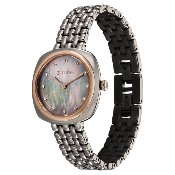 Titan Aura Quartz Analog Titanium Mother of Pearl Dial Titanium Stainless Steel Strap Watch for Women - image number 2