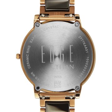 Titan Edge Melange Quartz Analog Brown Dial Rose Gold Steel & Ceramic Strap Watch For Women