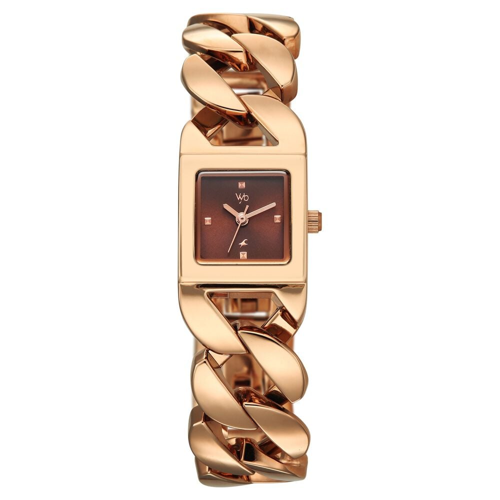 Vyb Runway By Fastrack Quartz Analog Brown Dial Rose Gold Metal Strap Watch For Girls-image-15
