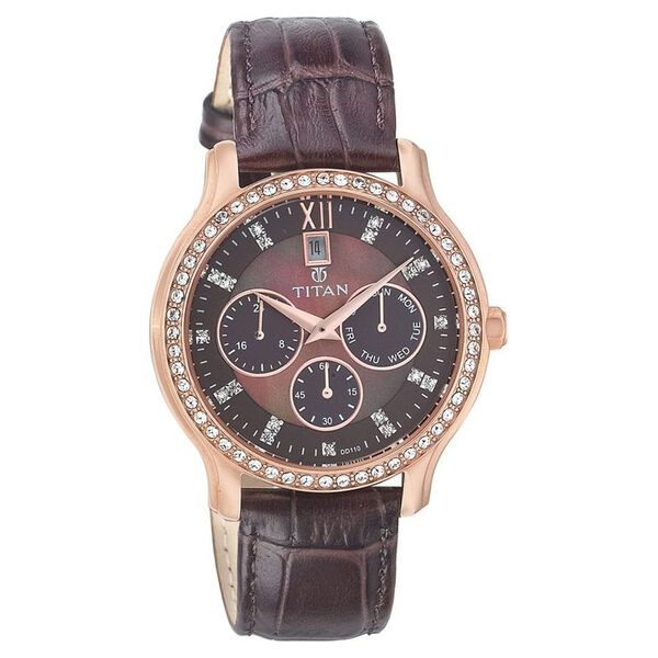Titan Quartz Analog with Date Mother Of Pearl Dial Leather Strap Watch for Women - image number 0