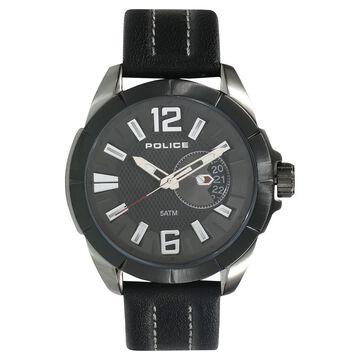 Police Quartz Analog with Date Black Dial Leather Strap Watch for Men