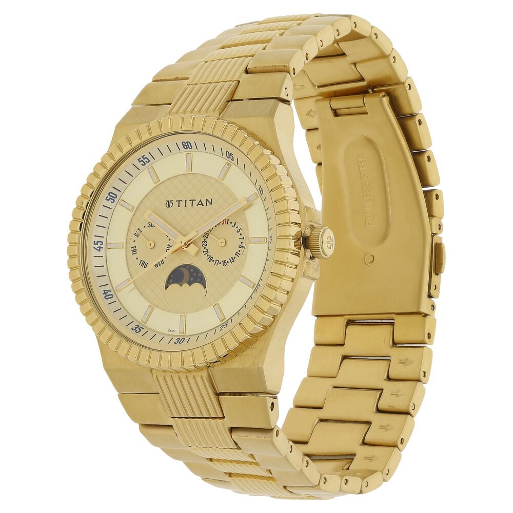 Buy Online Titan Quartz Analog Champagne Dial Stainless Steel Strap Watch for Men nj1532ym02 Titan