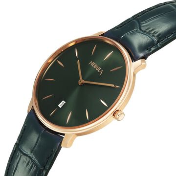 Titan Nebula Lustre 18 Karat Gold Quartz Analog with Date Green Dial Green Leather Strap Watch For Men