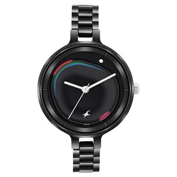 Fastrack MetaWe Quartz Analog Black Dial Stainless Steel Strap Watch For Girls