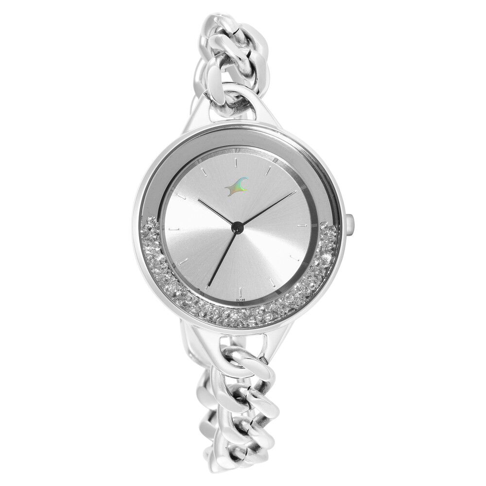 Buy Online Fastrack Glitch Quartz Analog Silver Dial Metal Strap