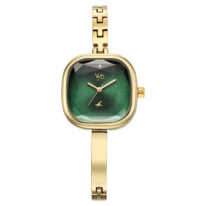 Vyb Aurora By Fastrack Quartz Analog Green Dial Golden Metal Strap Watch For Girls