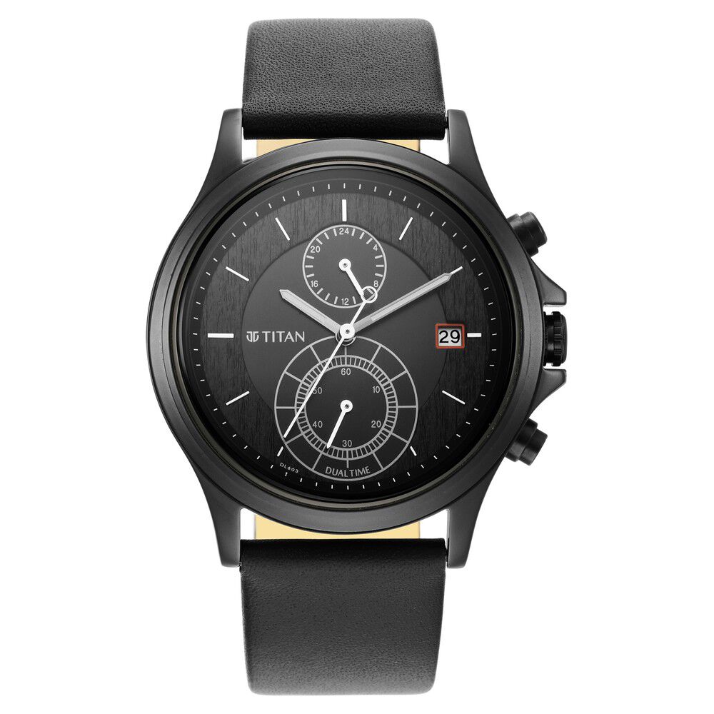 Buy Online Titan Workwear Black Dial Dual Time Leather Strap watch for Men ns1870nl01 Titan