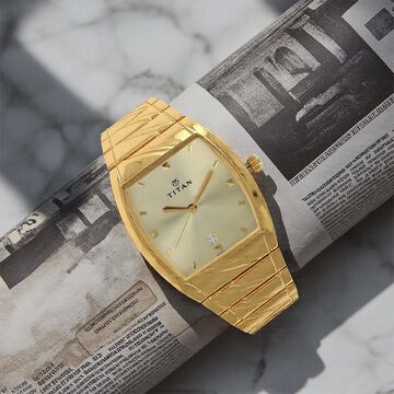 Titan Rectangle Champagne Dial Analog with Date Stainless Steel Strap watch for Men