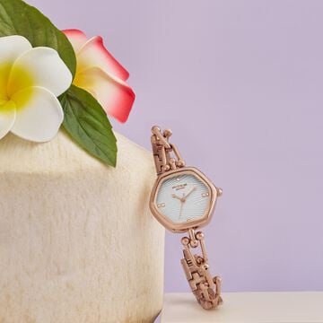 Poze Poze Quartz Analog White Dial Rose Gold Metal Strap Watch For Women