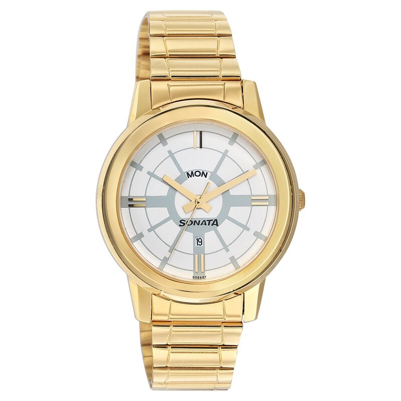 Sonata Quartz Analog with Day and Date Silver Dial Strap Watch for Men