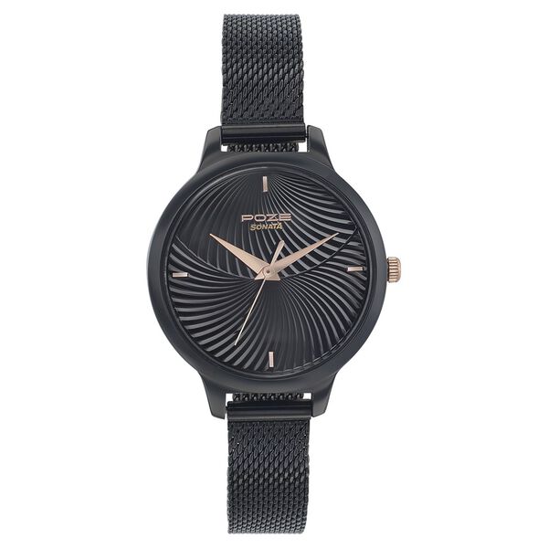 Poze by Sonata Quartz Analog Black Dial Stainless Steel Strap Watch for Women - image number 0