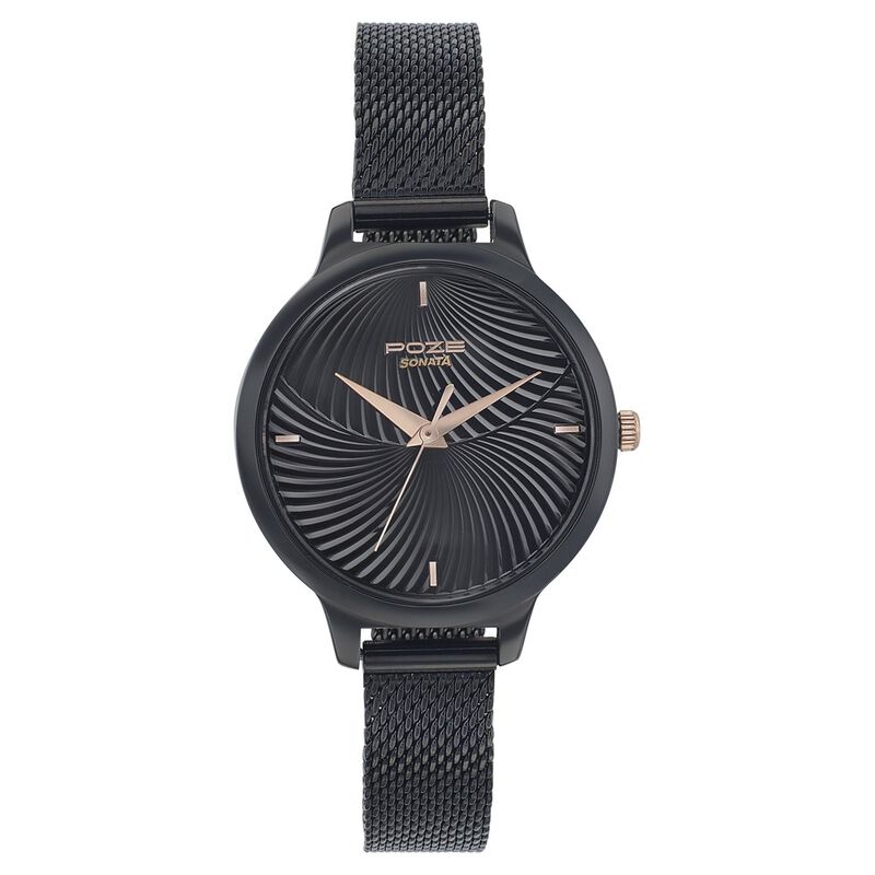 Poze by Sonata Quartz Analog Black Dial Stainless Steel Strap Watch for Women