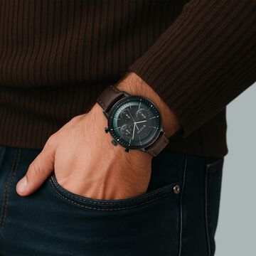 Titan Light Leathers Quartz Multifunction Black Dial Leather Strap Watch for Men
