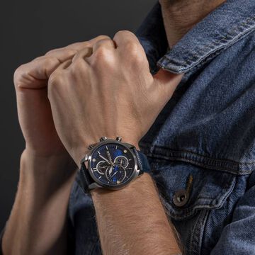 Police Quartz Multifunction Blue Dial Blue Leather Strap Watch for Men