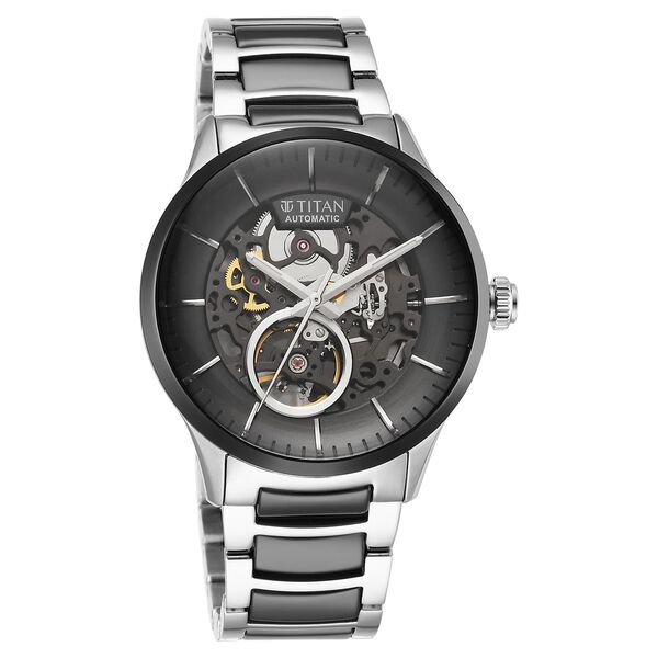Titan Ceramic Fusion Automatic Black Dial Silver Dual-Toned Stainless Steel Bracelet Watch for Men - image number 1