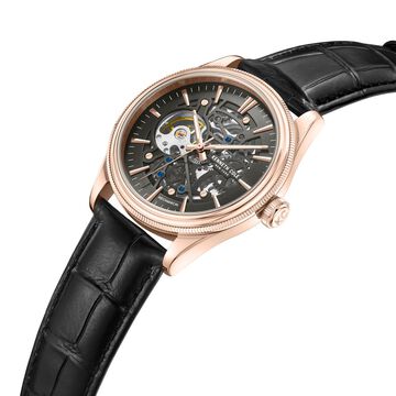 Kenneth Cole Mechanical Hand Wound Analog Mechanical Grey Dial With Black Leather Strap Watch For Men