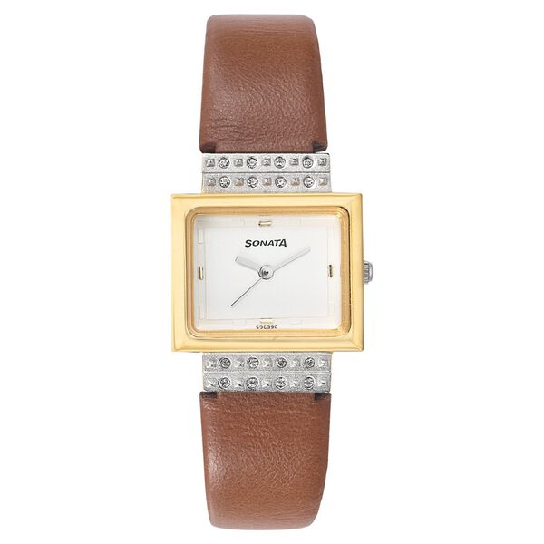 Sonata Quartz Analog Silver Dial Leather Strap Watch for Women - image number 0