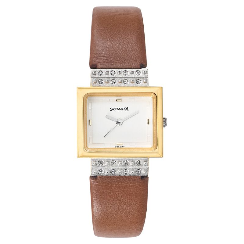 Sonata Quartz Analog Silver Dial Leather Strap Watch for Women