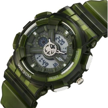 Sonata SF Spectra Quartz Digital Green Dial Translucent Green Polyether Strap Watch For Men