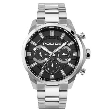 Police Black Dial Silver Strap Multifunction Watch for Men