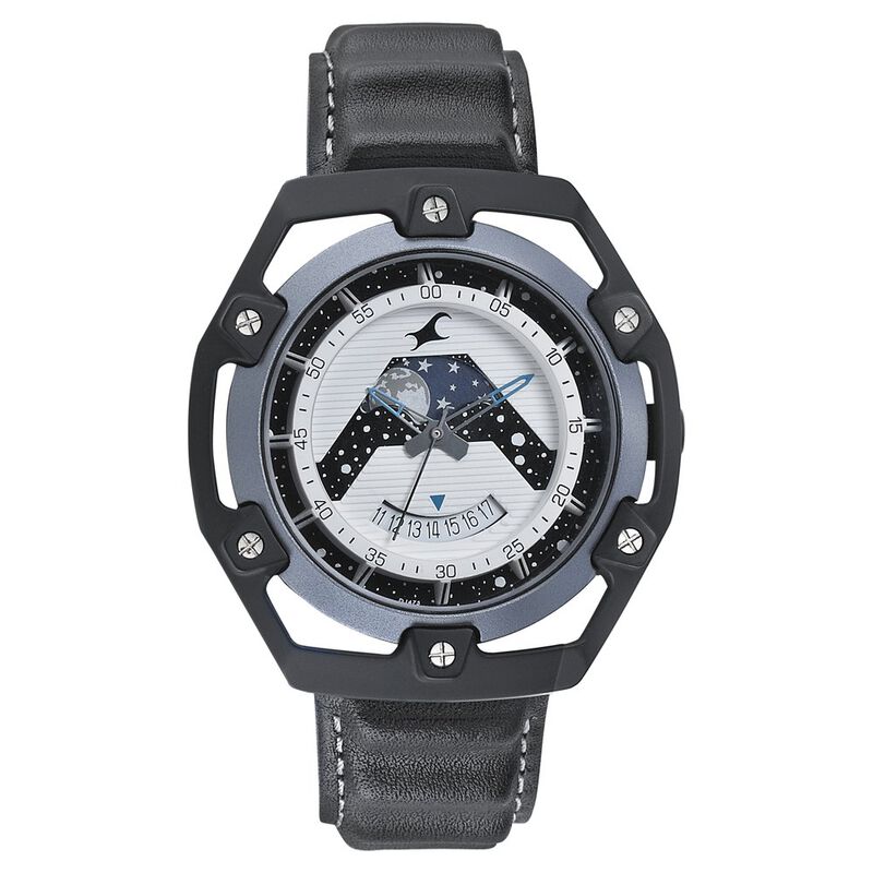 Fastrack Space Rover Quartz Analog Moonphase White Dial Leather Strap Watch for Guys - image number 1